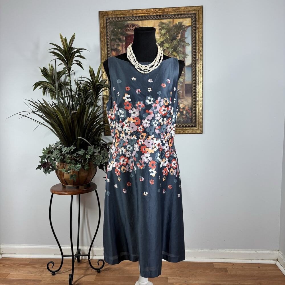 LOFT Women Dress 10 Sleeveless Boat Neck A-Line 100% Cotton Peasant Vacation
